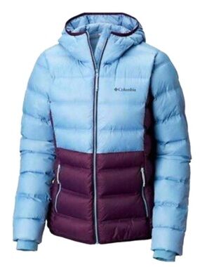 Columbia Two-Tone Light Blue and Plum Women's Puffer Jacket